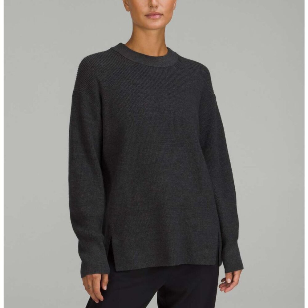 Lululemon Merino Wool-Blend Ribbed Crewneck Sweater - Charcoal- Size 10